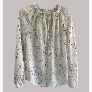 A New Day Women's Ruffle Neck Tie Long Sleeve Blouse White Size M